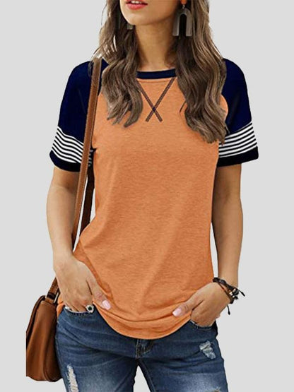 Casual Splicing Faded Short-sleeved Ladies T-shirt - LuckyFash™