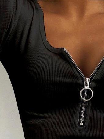 Casual Threaded Zip Decorated Short Sleeve T-shirt - LuckyFash™