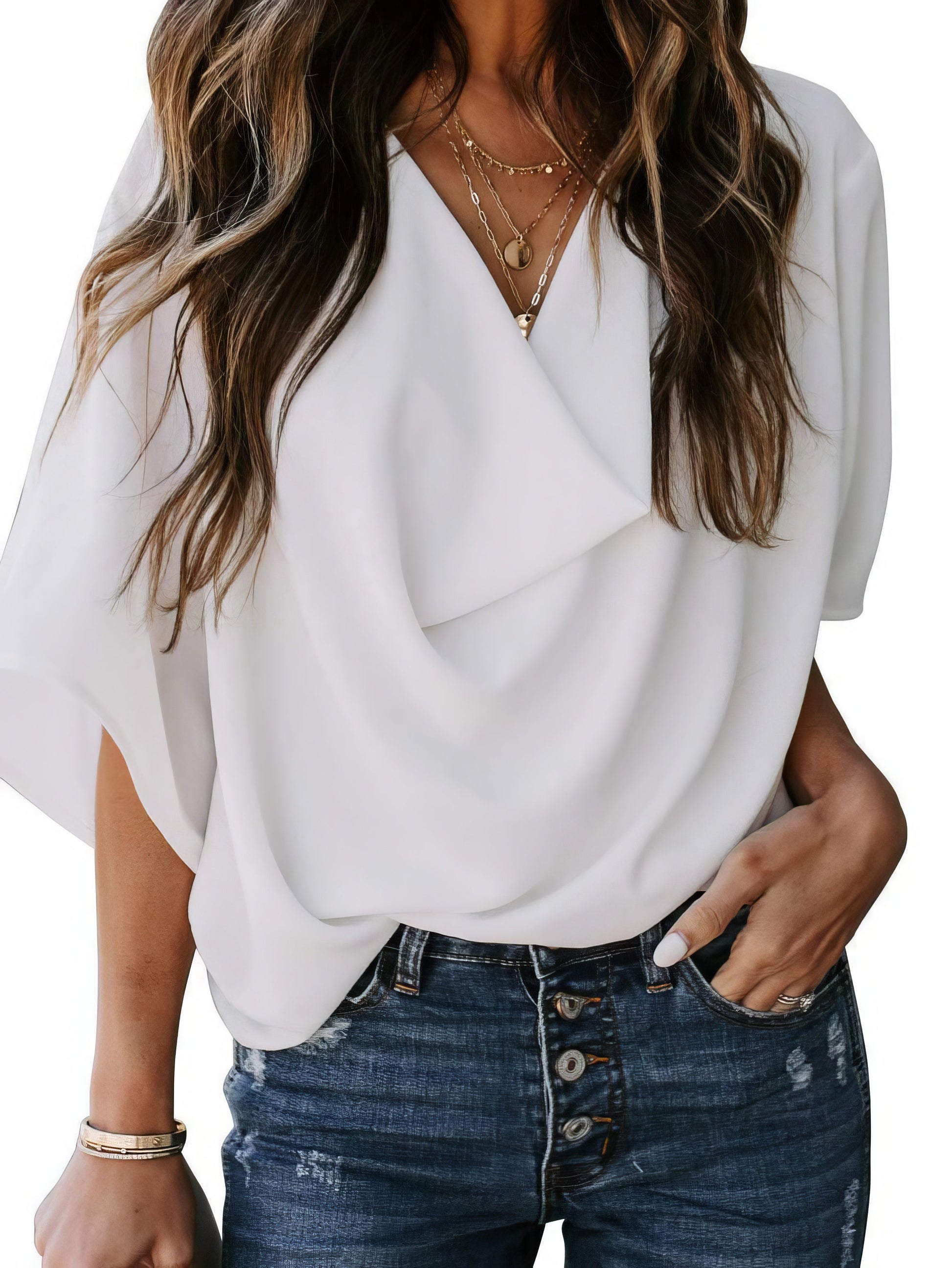 Casual V-neck Pleated Chiffon Shirt - LuckyFash™