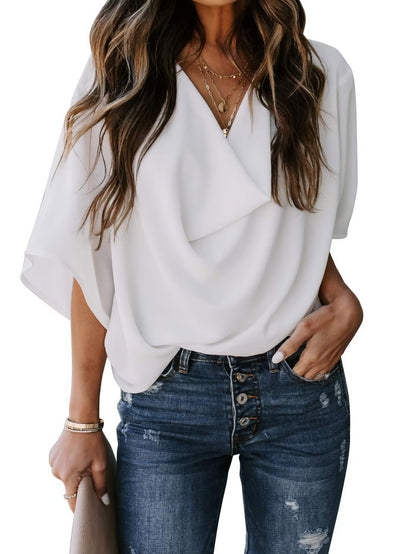Casual V-neck Pleated Chiffon Shirt - LuckyFash™