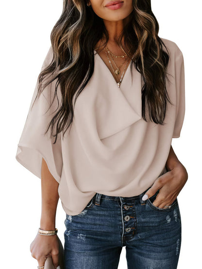 Casual V-neck Pleated Chiffon Shirt - LuckyFash™