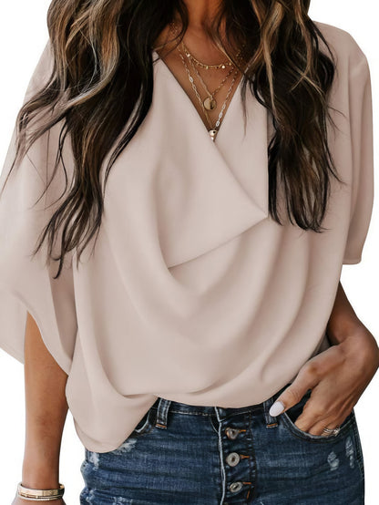 Casual V-neck Pleated Chiffon Shirt - LuckyFash™
