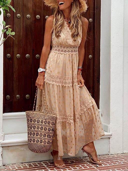Casual V Neck Sleeveless Maxi Dress - LuckyFash™