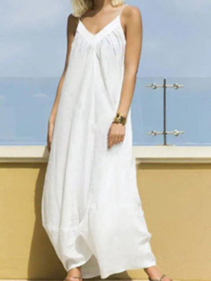 Casual V-neck Strap Solid A-line Big Swing Dress - LuckyFash™