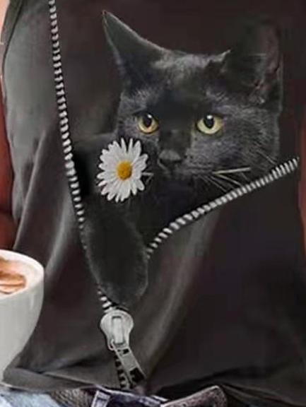 Cat Print Casual Round Neck Sleeveless Tank Top - LuckyFash™