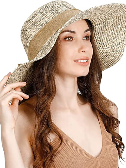 1 pcs  Womens Beach Straw Sun Hat Large Ladies Foldable & Packable Floppy Hats with Wide Brim-UPF 50 UV Protection Summer Sunhat - LuckyFash™