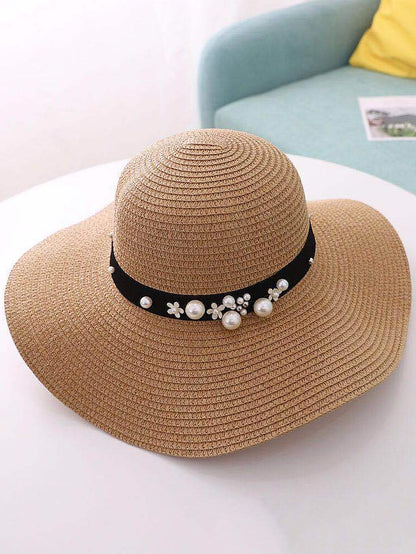 1pcs Lady Round Top Raffia Wide Brim Straw Hats Summer Sun Hats for Women With Leisure Beach Hats - LuckyFash™