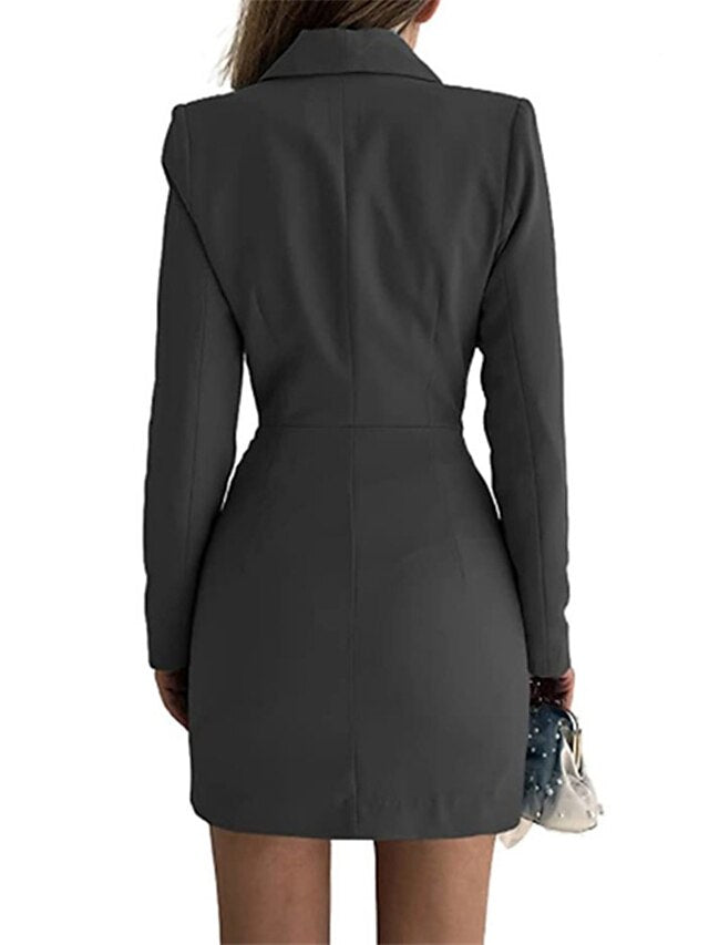 Women's Work Dress Blazer Dress Mini Dress Black White Pink Long Sleeve Pure Color Ruched Winter Fall Autumn Shirt Collar Elegant Winter Dress Fall Dress 2023 S M L XL XXL - LuckyFash™