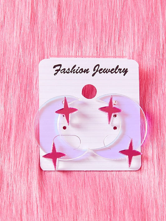 1 Pair Earrings For Women's Birthday Gift Prom Acrylic Monogram Moon Star - LuckyFash™