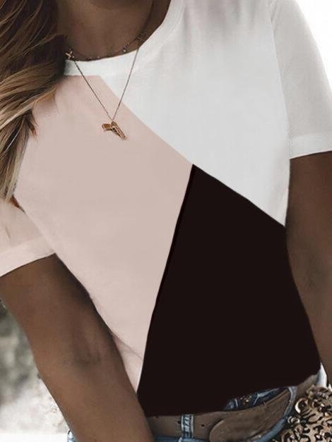 Color Block Round Neck Short Sleeves T-shirts - LuckyFash™