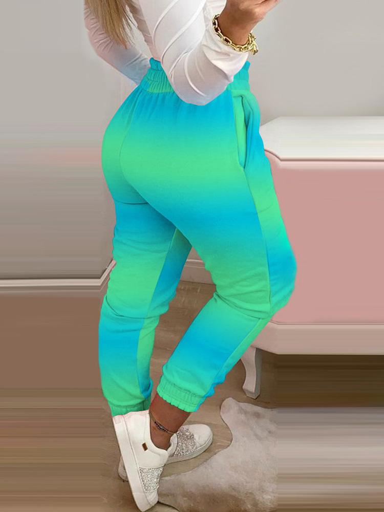 Colorblock Shirring Waist Frill Hem Casual Pants - LuckyFash™