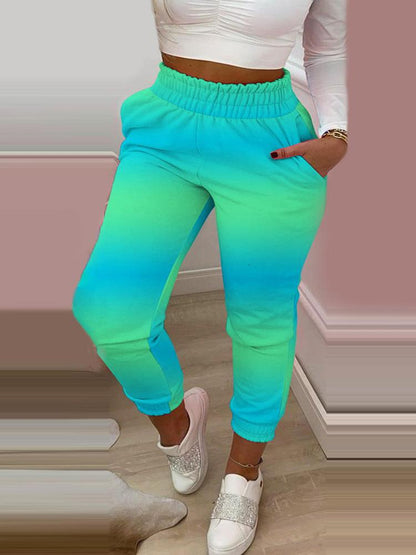 Colorblock Shirring Waist Frill Hem Casual Pants - LuckyFash™