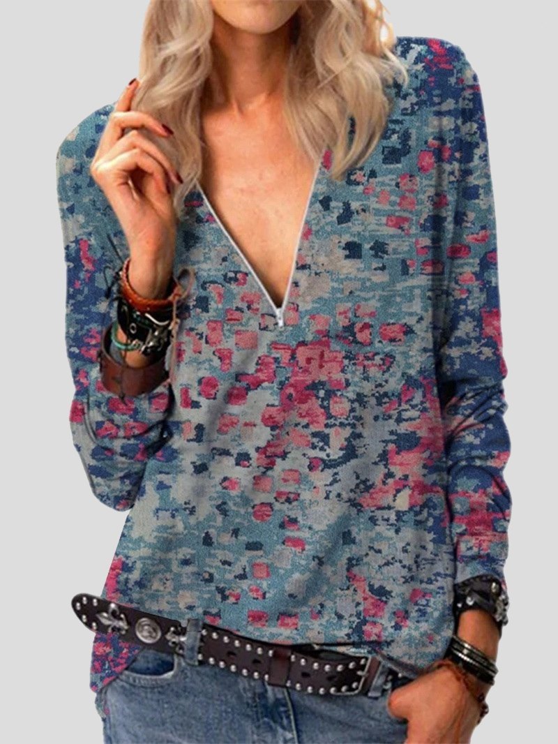 Comfortable Long-sleeved V-neck T-shirt - LuckyFash™