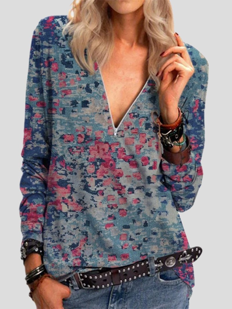Comfortable Long-sleeved V-neck T-shirt - LuckyFash™