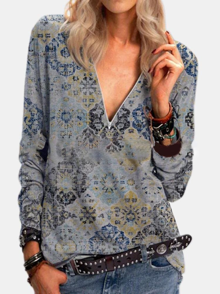 Comfortable Long-sleeved V-neck T-shirt - LuckyFash™