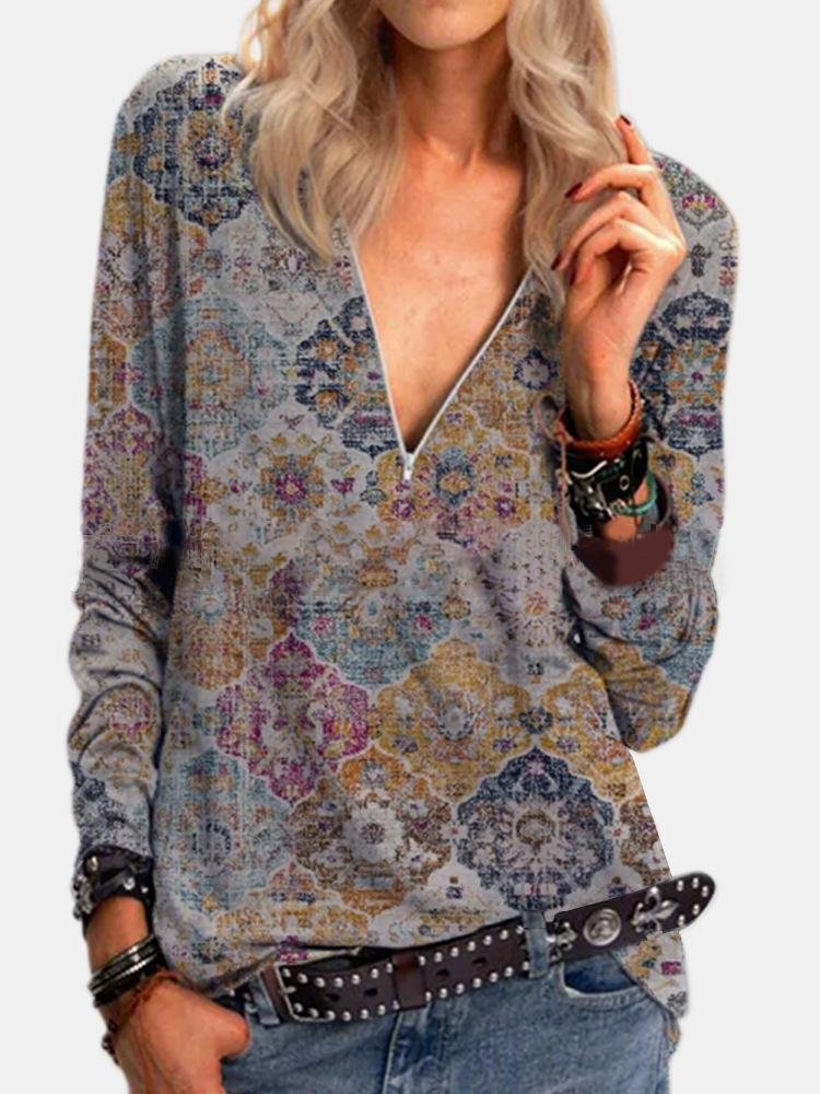 Comfortable Long-sleeved V-neck T-shirt - LuckyFash™