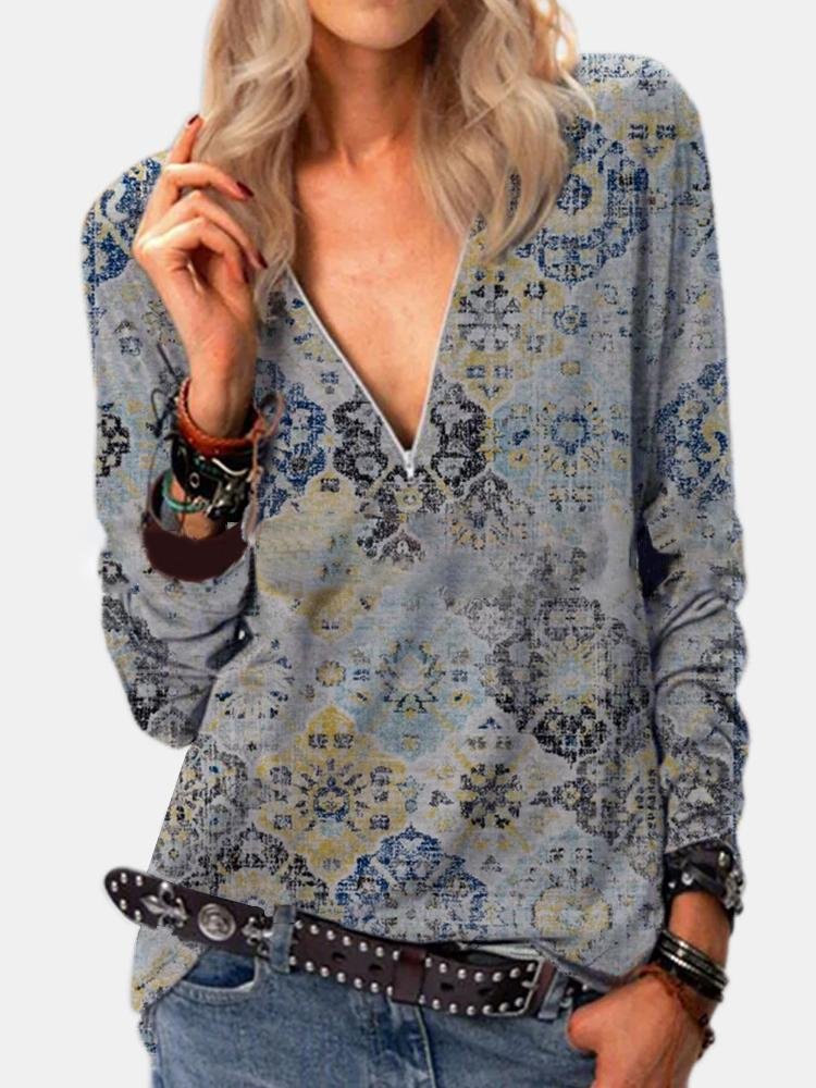 Comfortable Long-sleeved V-neck T-shirt - LuckyFash™