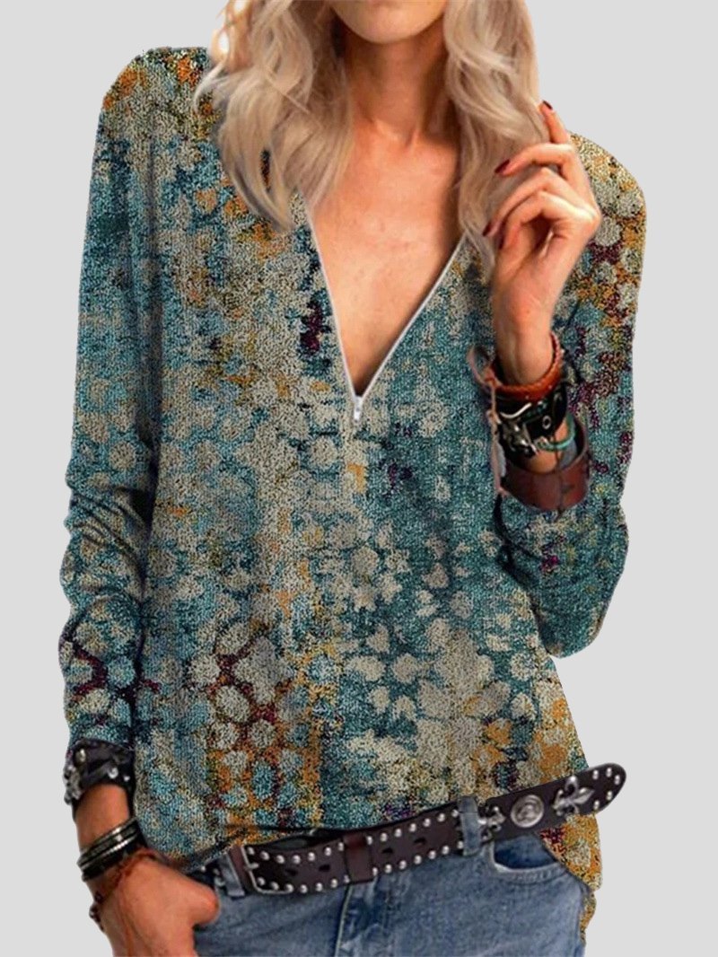 Comfortable Long-sleeved V-neck T-shirt - LuckyFash™