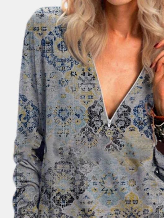 Comfortable Long-sleeved V-neck T-shirt - LuckyFash™