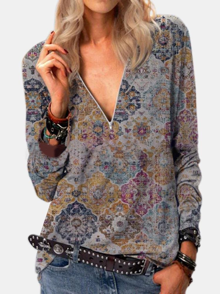 Comfortable Long-sleeved V-neck T-shirt - LuckyFash™