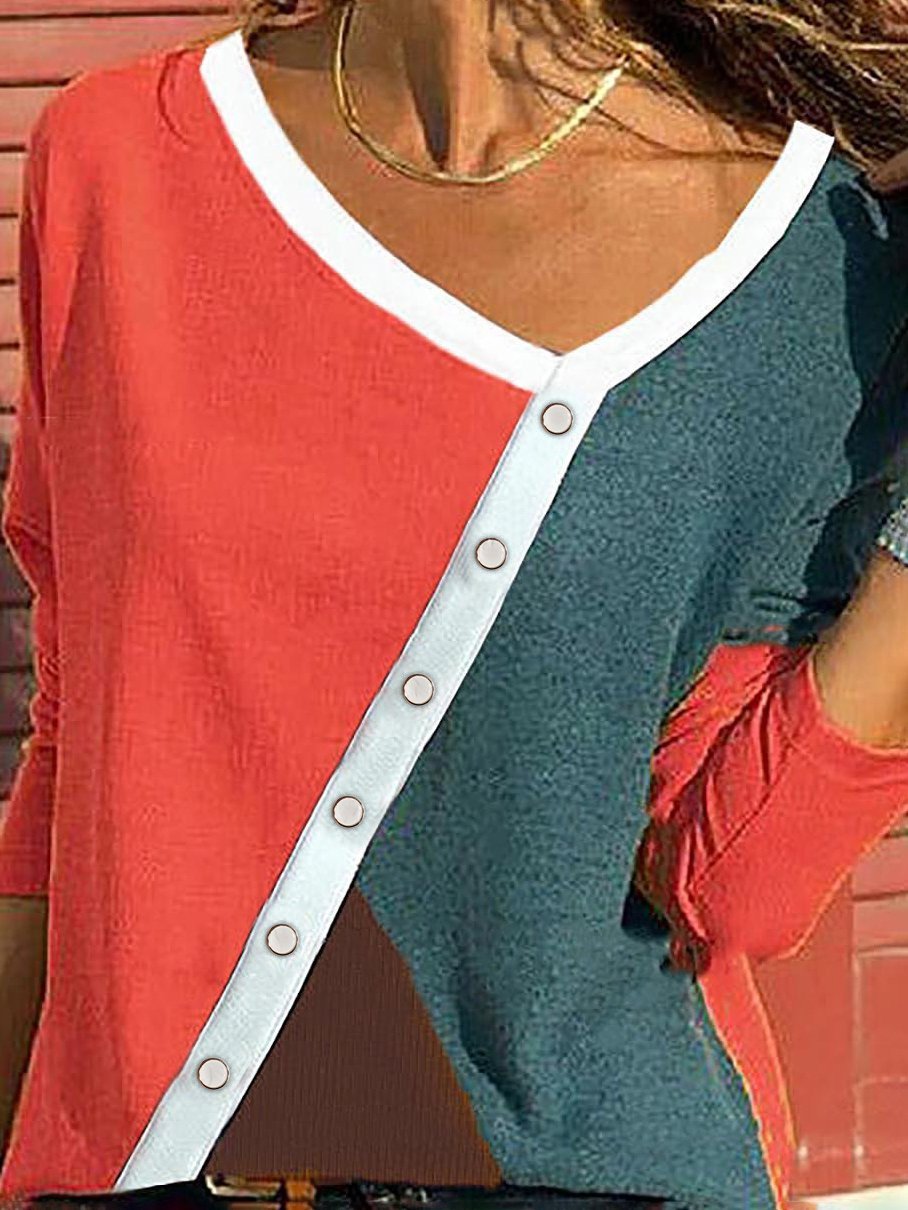 Contrasting Color Long-sleeved Casual T-shirt - LuckyFash™