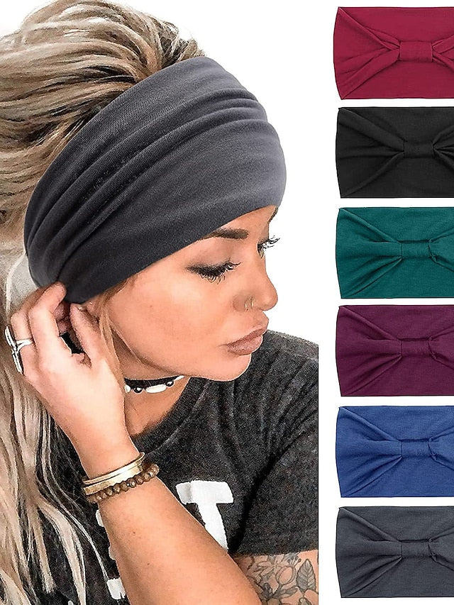 6 Pcs Wide Headbands for Women Boho Bandeau Head Bands Workout Head Wraps Stretch No Slip Hair Wraps Solid Jersey Cotton Headband - LuckyFash™