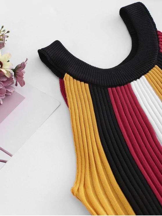 Crew Neck Colorblock Stripes Knitted Tank Top - LuckyFash™