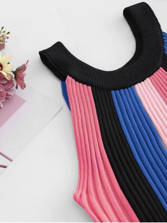 Crew Neck Colorblock Stripes Knitted Tank Top - LuckyFash™