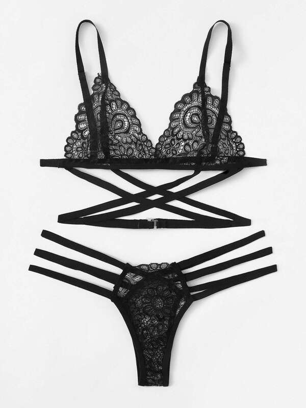 Criss Cross Ladder Cut-Out Lingerie Set - LuckyFash™