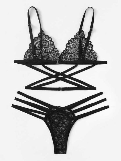 Criss Cross Ladder Cut-Out Lingerie Set - LuckyFash™