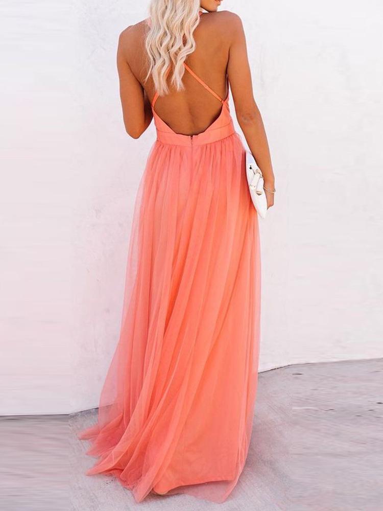 Crisscross Backless Mesh Patch Party Dress - LuckyFash™