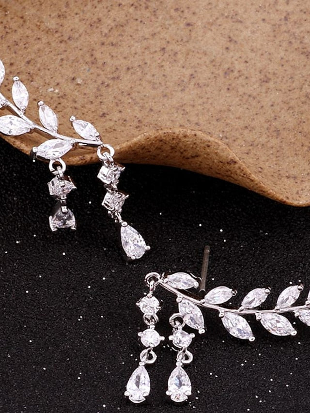 1 Pair Stud Earrings Dangle Earrings For Women's Cubic Zirconia Wedding Gift Daily Alloy Leaf - LuckyFash™