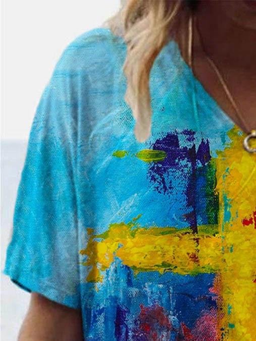 Cross Print V-neck Short Sleeve T-shirt - LuckyFash™