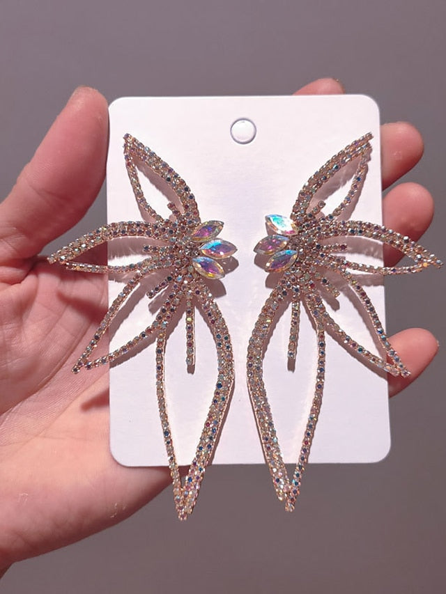 1 Pair Rhinestone Alloy Leaf Statement Earrings For Women's Party Evening Daily - LuckyFash™