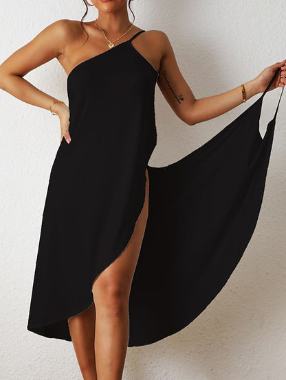 Women's Beach Dress Resort Wear Beach Wear Midi Dress Backless Casual Plain Halter Sleeveless Loose Fit Outdoor Vacation Black White 2023 Spring Summer S M L XL - LuckyFash™