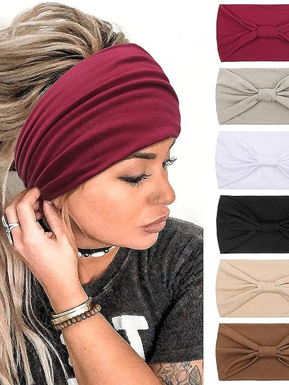 6 Pcs Wide Headbands for Women Boho Bandeau Head Bands Workout Head Wraps Stretch No Slip Hair Wraps Solid Jersey Cotton Headband - LuckyFash™