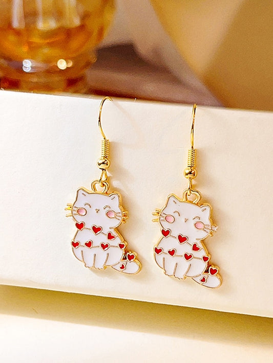 1 Pair Drop Earrings Earrings For Women's Gift Daily Date Alloy Heart Cat Animal - LuckyFash™