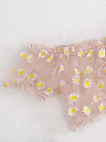 Daisy Floral Frill Trim Bardot Mesh Lingerie Set - LuckyFash™