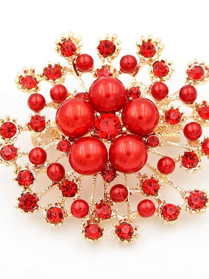 Women's AAA Cubic Zirconia Brooches Classic Flower Stylish Sweet Brooch Jewelry Red Gold For Daily Prom - LuckyFash™