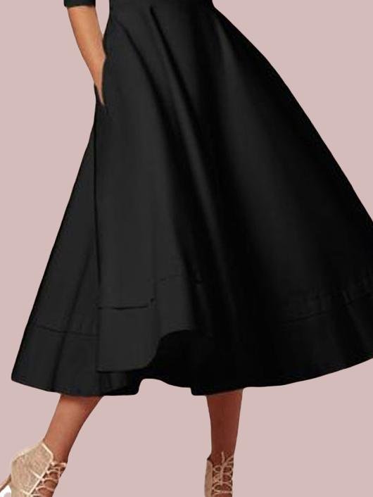 Deep V Neck Mid-sleeve Midi Dress - LuckyFash™