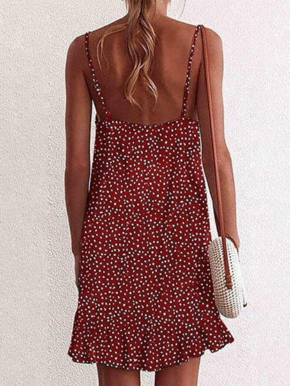 Deep V-Neck Sleeveless Print Mini Dress - LuckyFash™