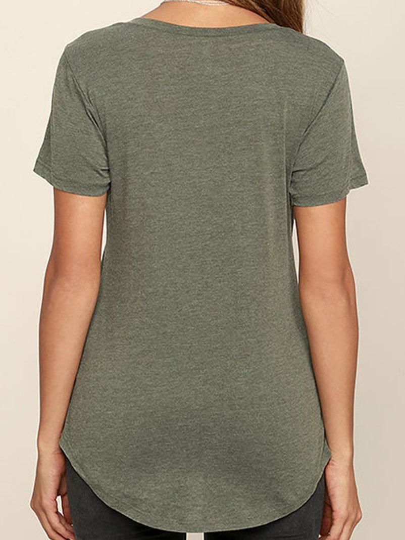 Deep V-Neck Solid Short Sleeve Casual T-Shirt - LuckyFash™
