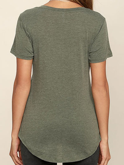 Deep V-Neck Solid Short Sleeve Casual T-Shirt - LuckyFash™
