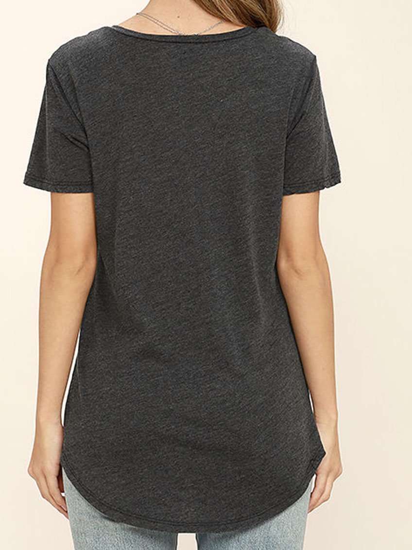Deep V-Neck Solid Short Sleeve Casual T-Shirt - LuckyFash™
