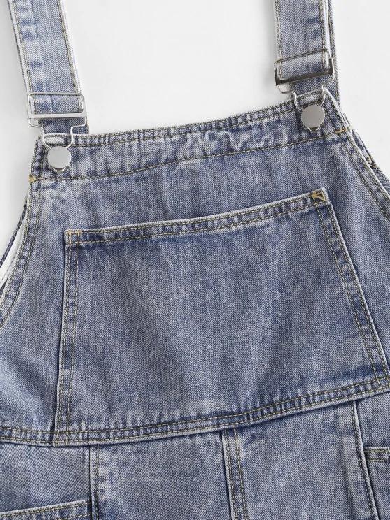 Denim Cuffed Hem Pockets Overalls Romper - LuckyFash™