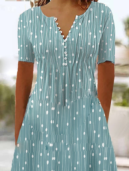 Women's Long Dress Maxi Dress Casual Dress A Line Dress Print Dress Graphic Streetwear Casual Daily Holiday Vacation Button Pocket Short Sleeve V Neck Dress Regular Fit Red Blue Dark Blue Summer - LuckyFash™