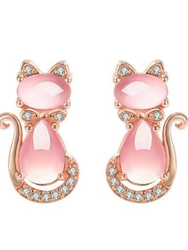 1 Pair Stud Earrings For Women's AAA Cubic Zirconia Daily Date Alloy Classic Cat - LuckyFash™