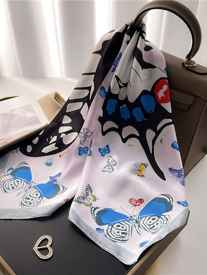 Animal Square Butterfly Scarf Women Fashion Print Neck Scarfs Office Lady Hair Band Foulard Hand Kerchief Female Bandana Shawl 70*70CM for Women - LuckyFash™