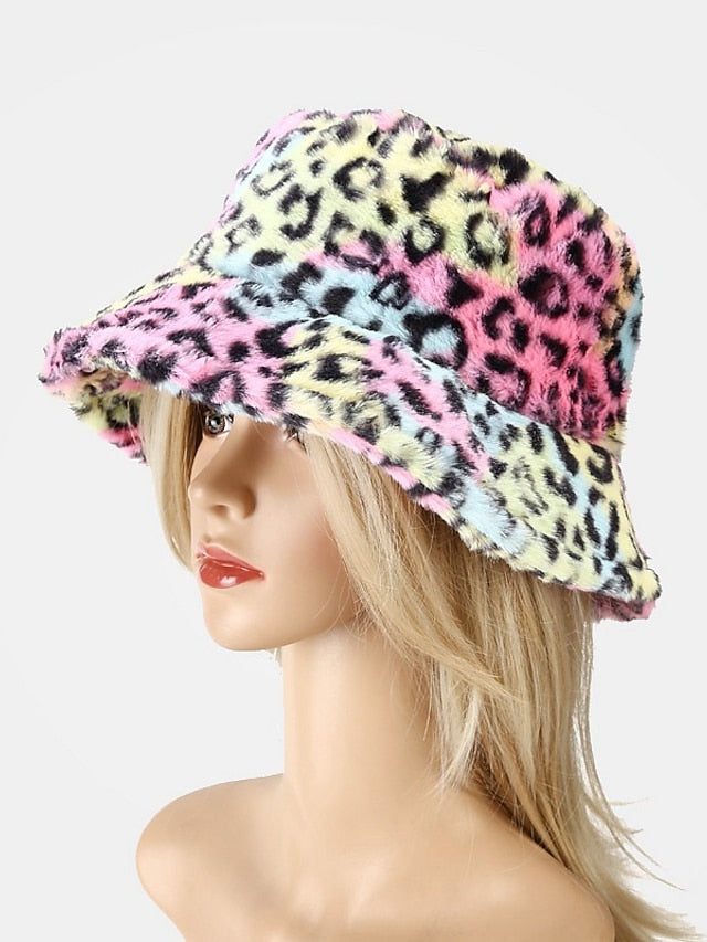 New Winter Bucket Hats Fluffy Fur Men Women Panama Hat Fashion Warm Fisherman Cap Multi Color Leopard Printed Hat - LuckyFash™