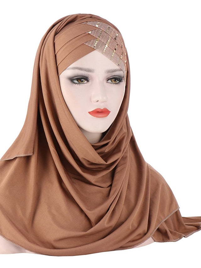 New Muslim Women Cross Soft Sleep Chemo Hat Beanie Women Soft Silk with Sequins Hijab Headwrap Headscarf Turban Hat Cap Headwear for Women - LuckyFash™